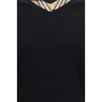 Merino Wool Check Trim V-Neck Sweater