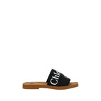 Black Linen Cotton Woody Flat Sandals