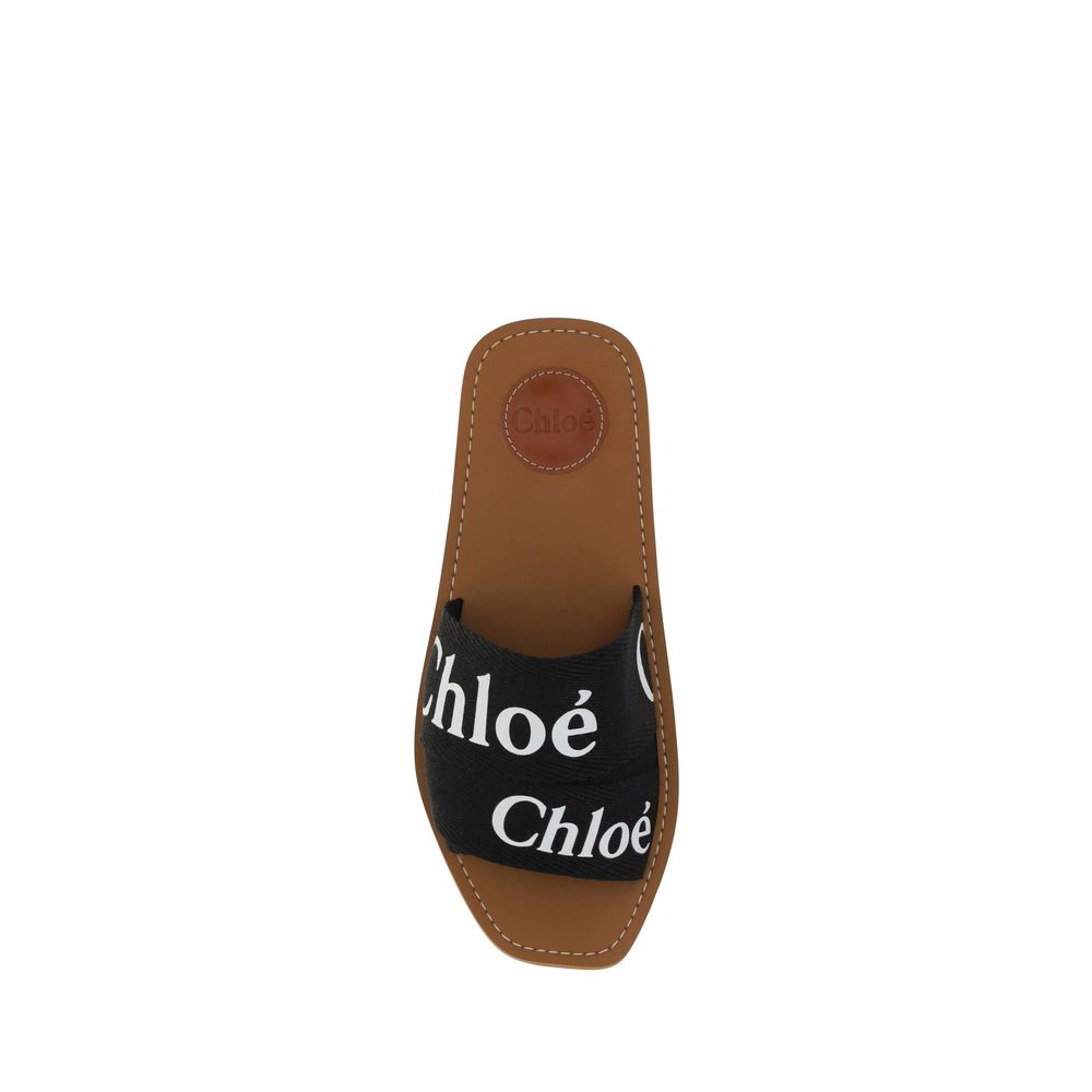 Black Linen Cotton Woody Flat Sandals