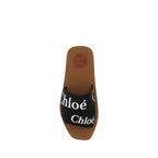Black Linen Cotton Woody Flat Sandals