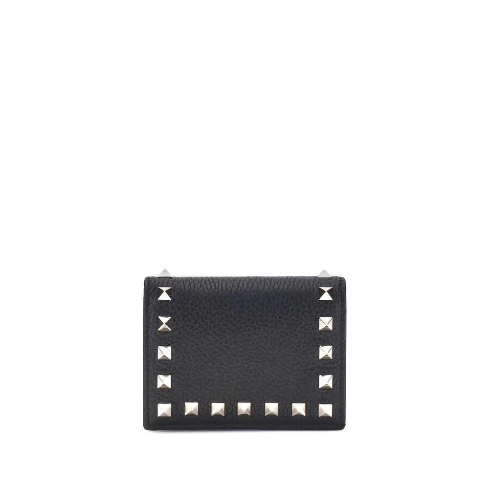 Compact Garnet Calfskin Rockstud Wallet