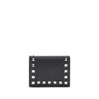 Compact Garnet Calfskin Rockstud Wallet
