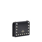Compact Garnet Calfskin Rockstud Wallet