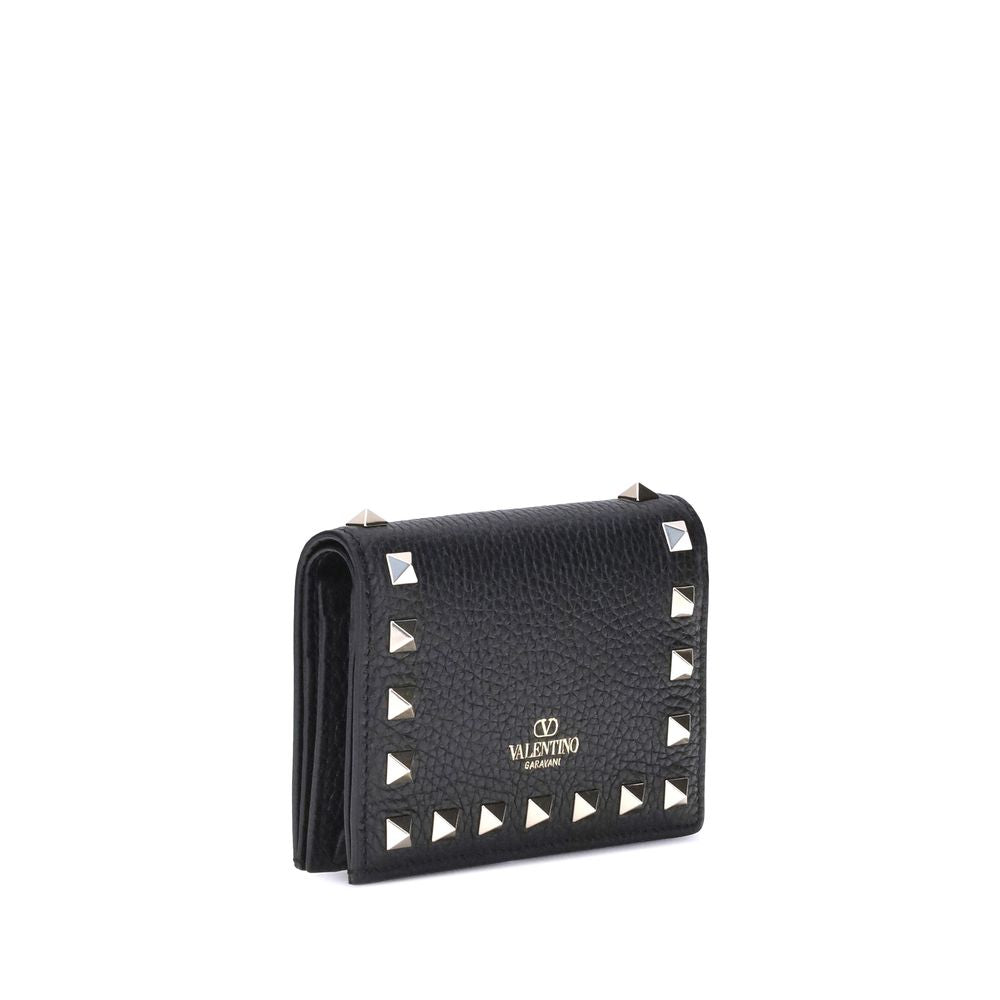 Compact Garnet Calfskin Rockstud Wallet