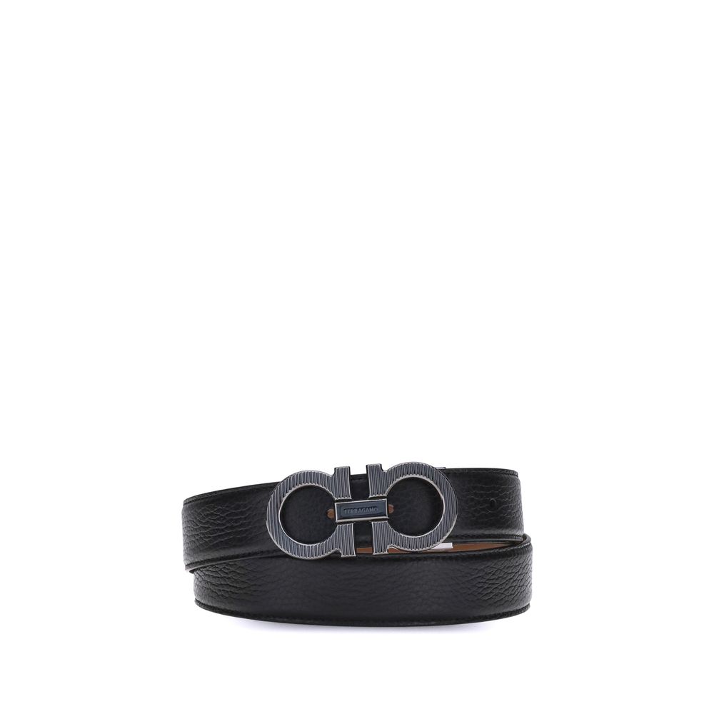 Reversible Gancini Belt in Black Calfskin