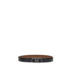 Reversible Gancini Belt in Black Calfskin