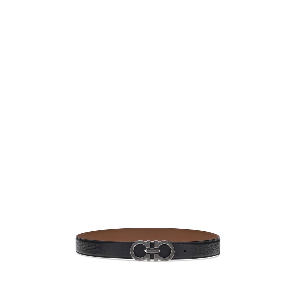 Reversible Gancini Belt in Black Calfskin