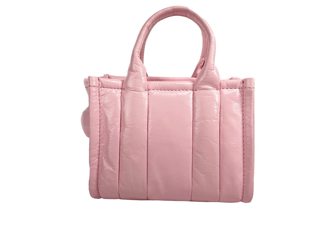 Shiny Crinkle Micro Tote Bubblegum Leather Crossbody