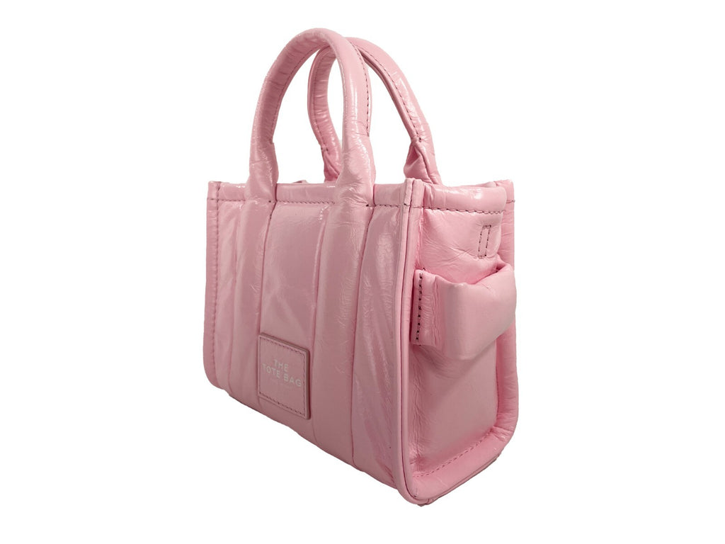 Shiny Crinkle Micro Tote Bubblegum Leather Crossbody