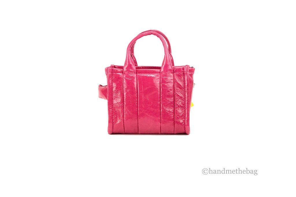 Shiny Crinkle Micro Tote in Magenta Patent Leather