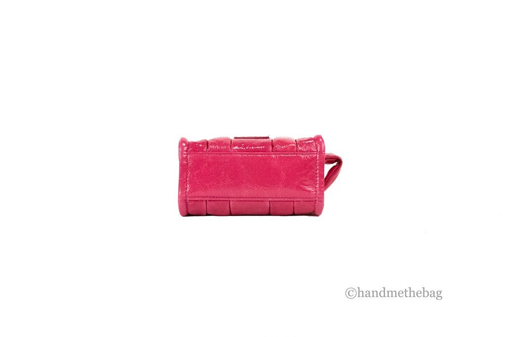 Shiny Crinkle Micro Tote in Magenta Patent Leather