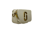 Compact Cream Leather Snapshot Perforated Crossbody Bag