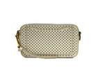 Compact Cream Leather Snapshot Perforated Crossbody Bag