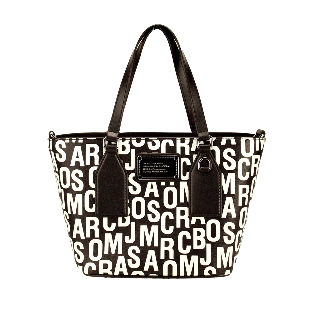 Small Black White Monogram Saffiano Leather Tote
