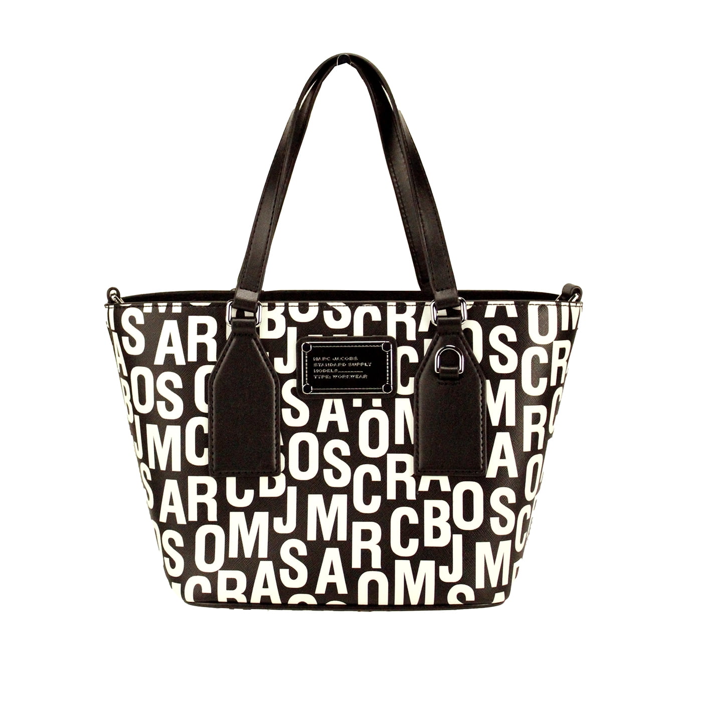 Small Black White Monogram Saffiano Leather Tote