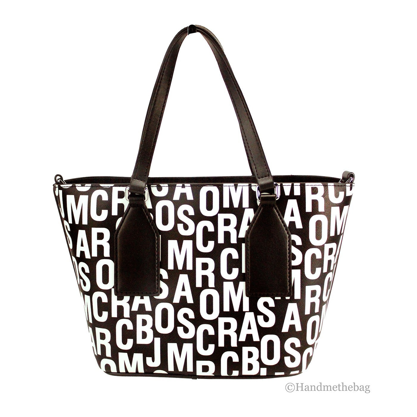 Small Black White Monogram Saffiano Leather Tote
