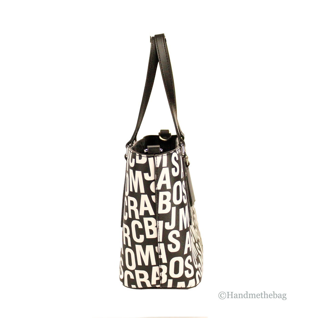 Small Black White Monogram Saffiano Leather Tote