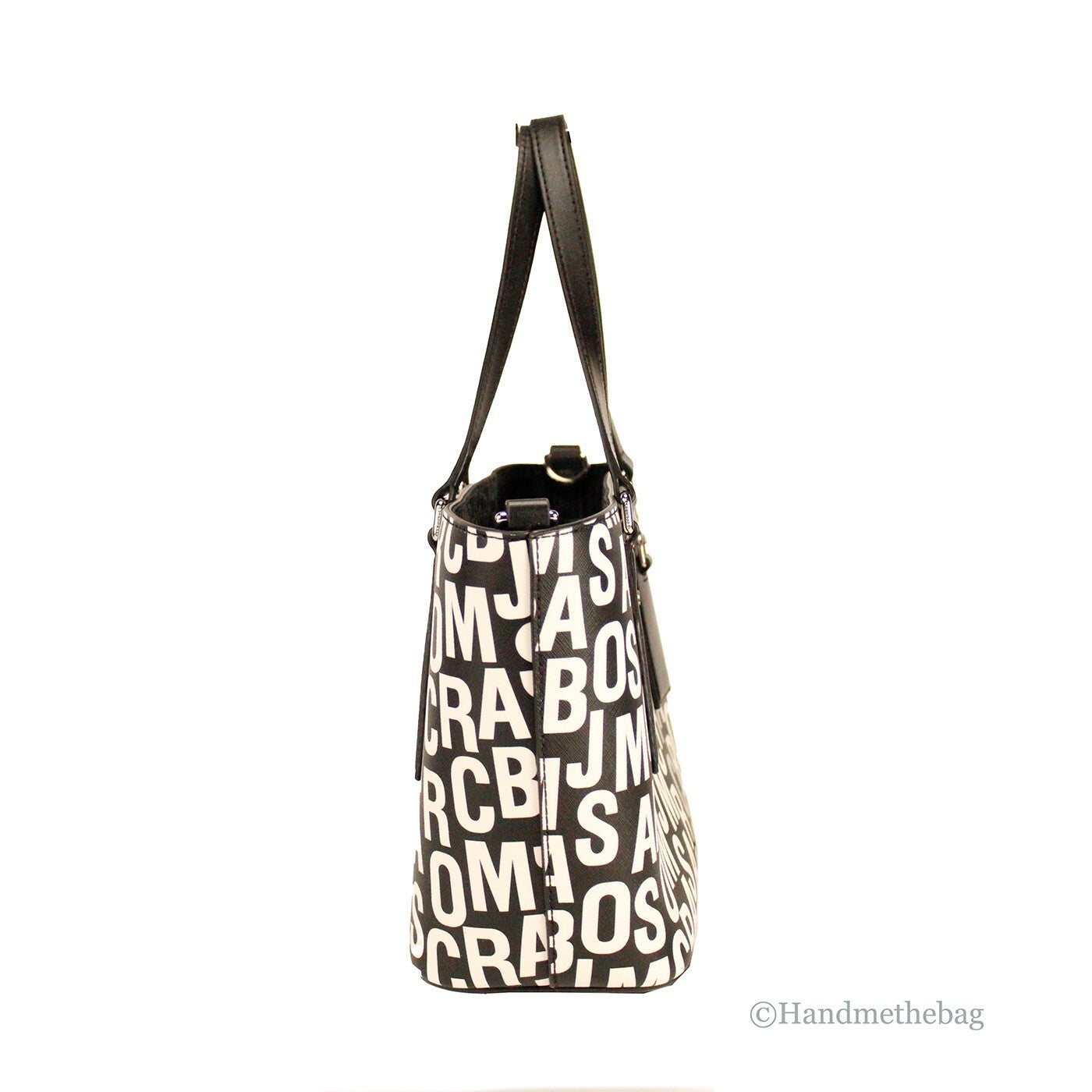 Small Black White Monogram Saffiano Leather Tote
