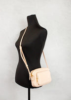 Small Branded Grainy Leather Camera Crossbody Bag