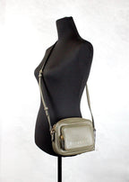 Small Branded Dark Fern Green Grainy Leather Camera Crossbody Bag