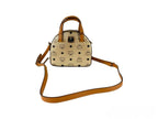 Pebbled Leather Half Moon Mini Round Top Tote