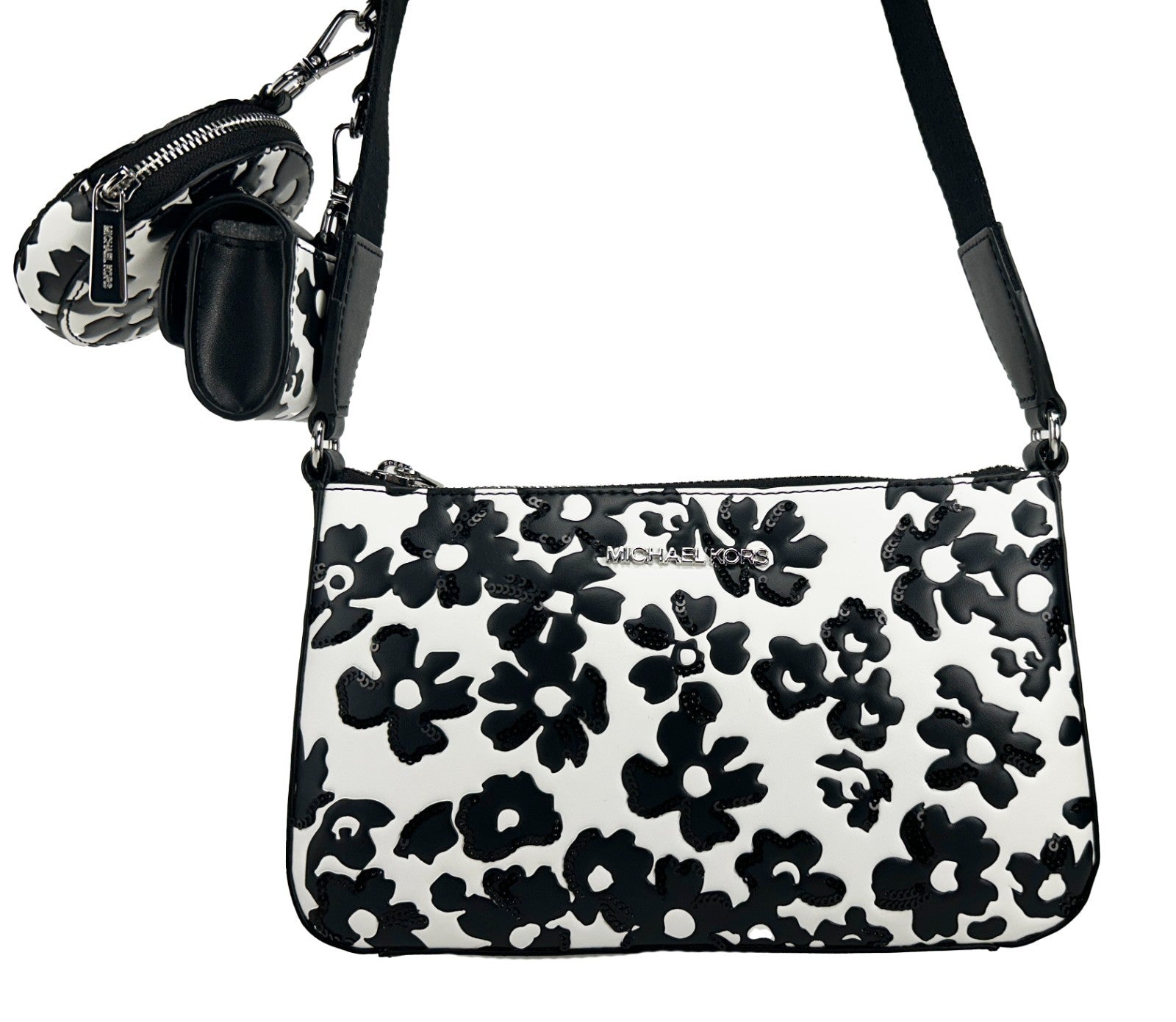 Black Leather Small Crossbody Tech Attachment Bag