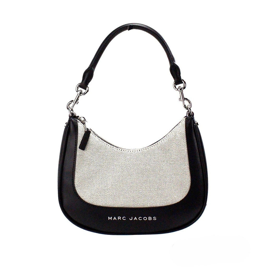 Natural Black Canvas And Leather Hobo Shoulder Bag