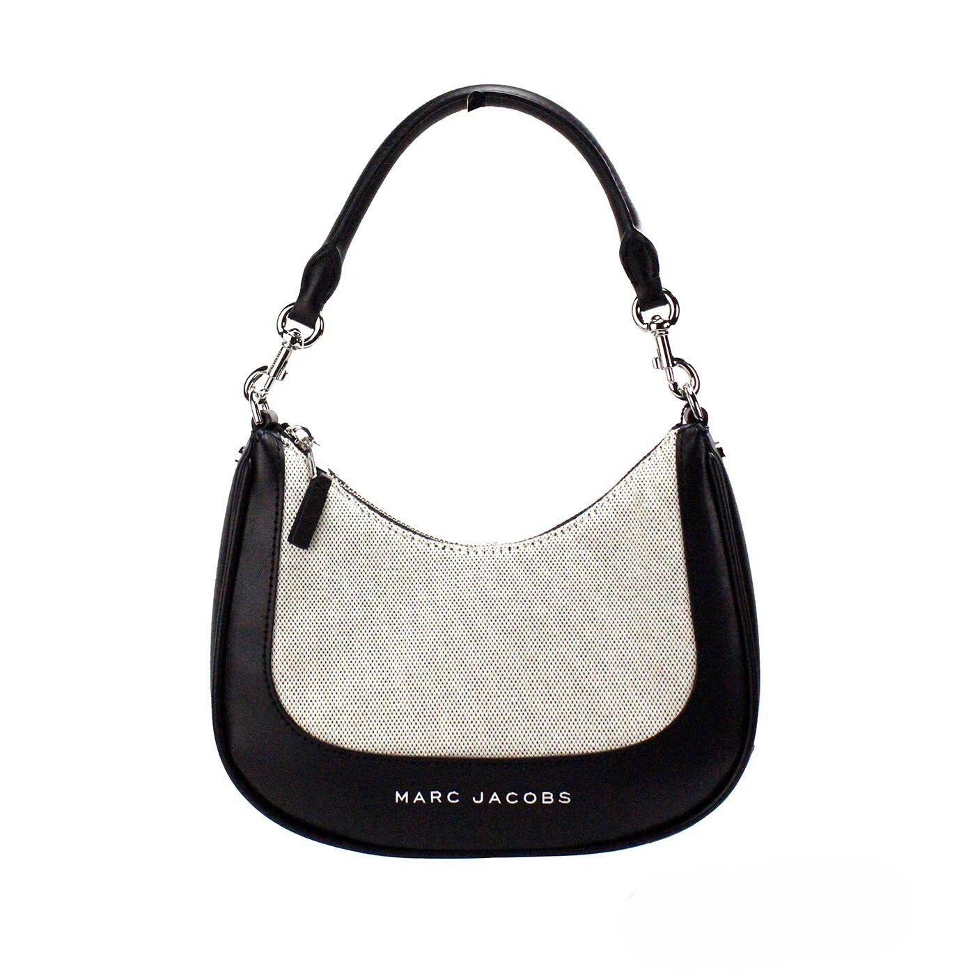 Natural Black Canvas And Leather Hobo Shoulder Bag