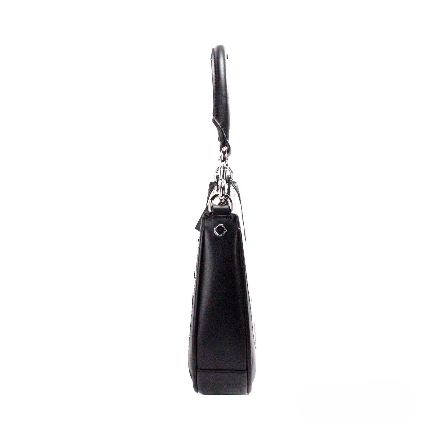 Natural Black Canvas And Leather Hobo Shoulder Bag
