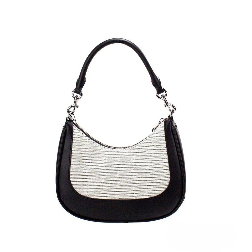 Natural Black Canvas And Leather Hobo Shoulder Bag