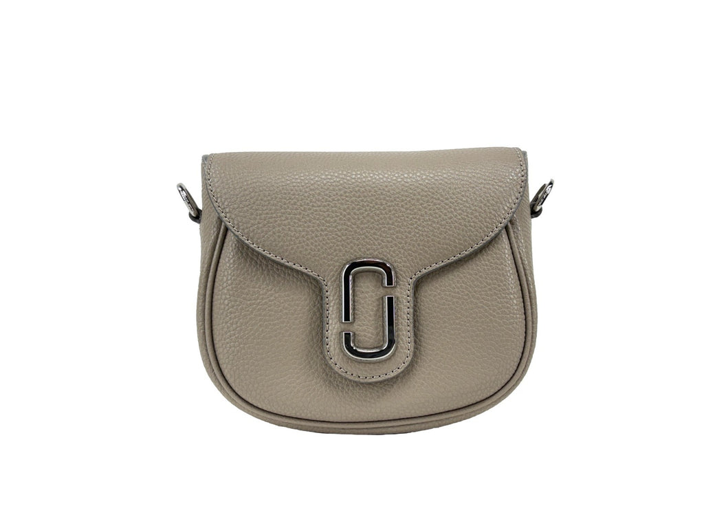 Beige Pebble Leather Saddle Crossbody Bag