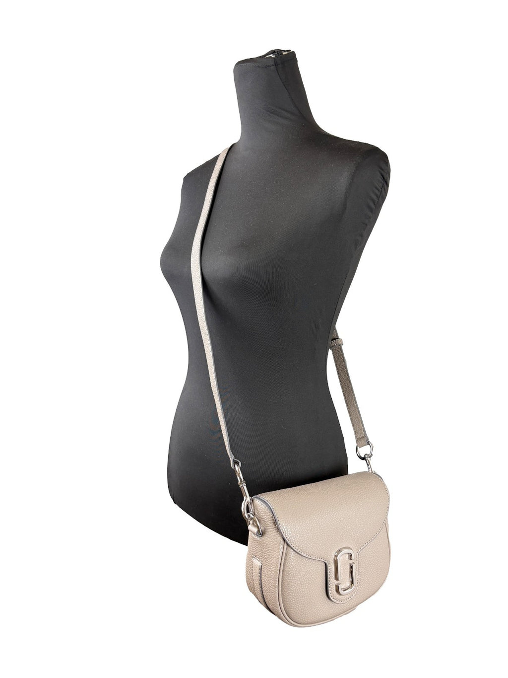 Beige Pebble Leather Saddle Crossbody Bag