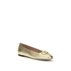 Vlogo Signature Gold Nappa Leather Ballet Flats
