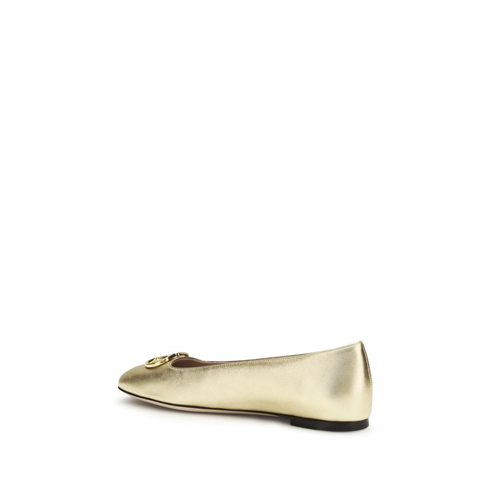 Vlogo Signature Gold Nappa Leather Ballet Flats