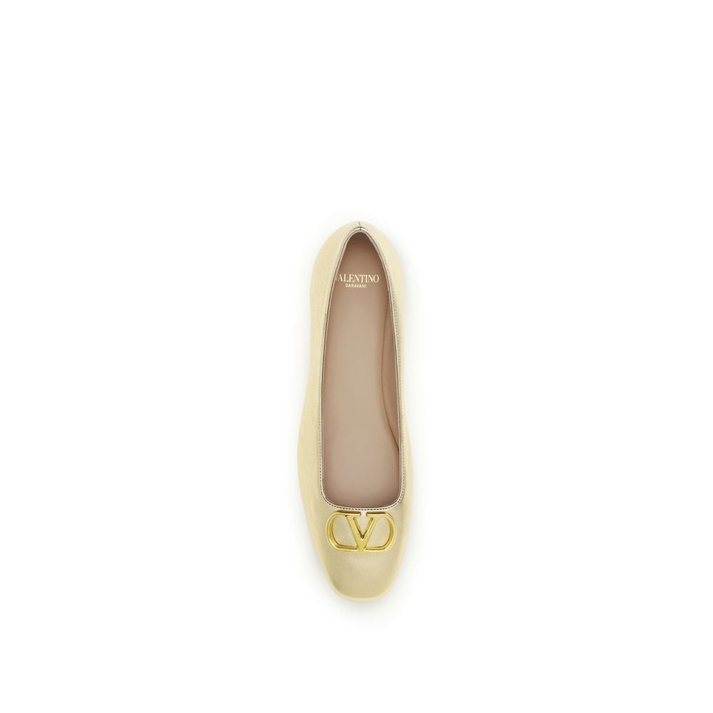 Vlogo Signature Gold Nappa Leather Ballet Flats