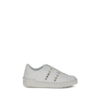 White Calfskin Rockstud Sneakers