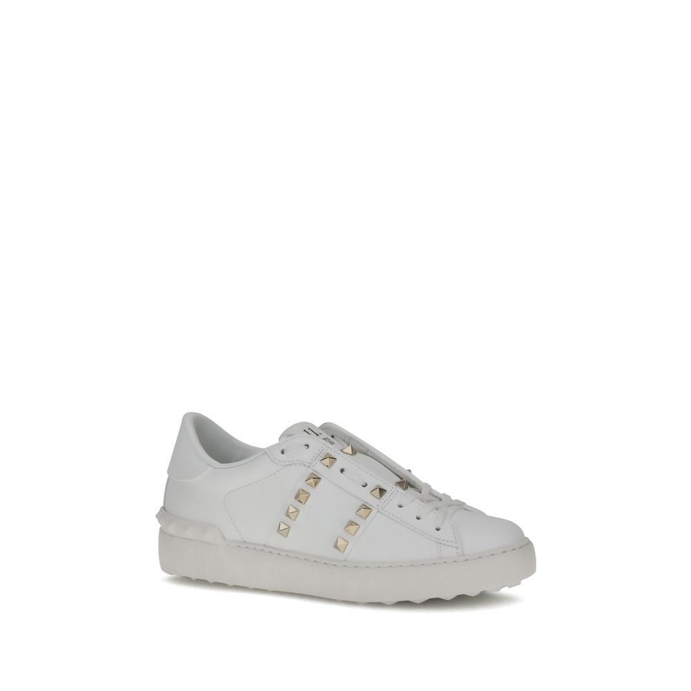 White Calfskin Rockstud Sneakers