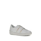 White Calfskin Rockstud Sneakers