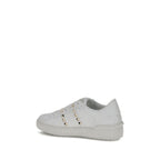 White Calfskin Rockstud Sneakers