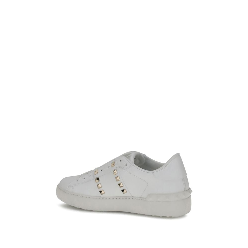 White Calfskin Rockstud Sneakers