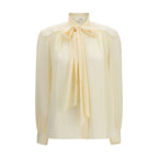 Beige Bow-Embroidered Shoulder Blouse