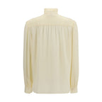 Beige Bow-Embroidered Shoulder Blouse