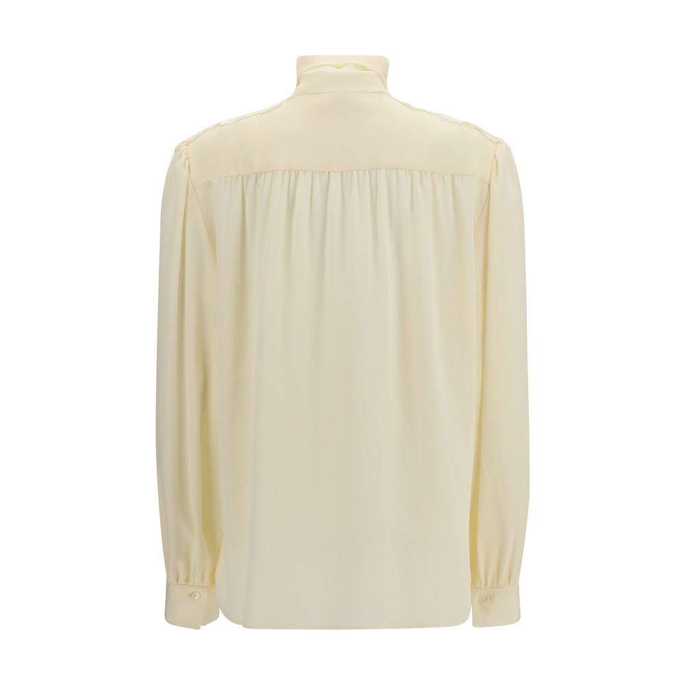 Beige Bow-Embroidered Shoulder Blouse
