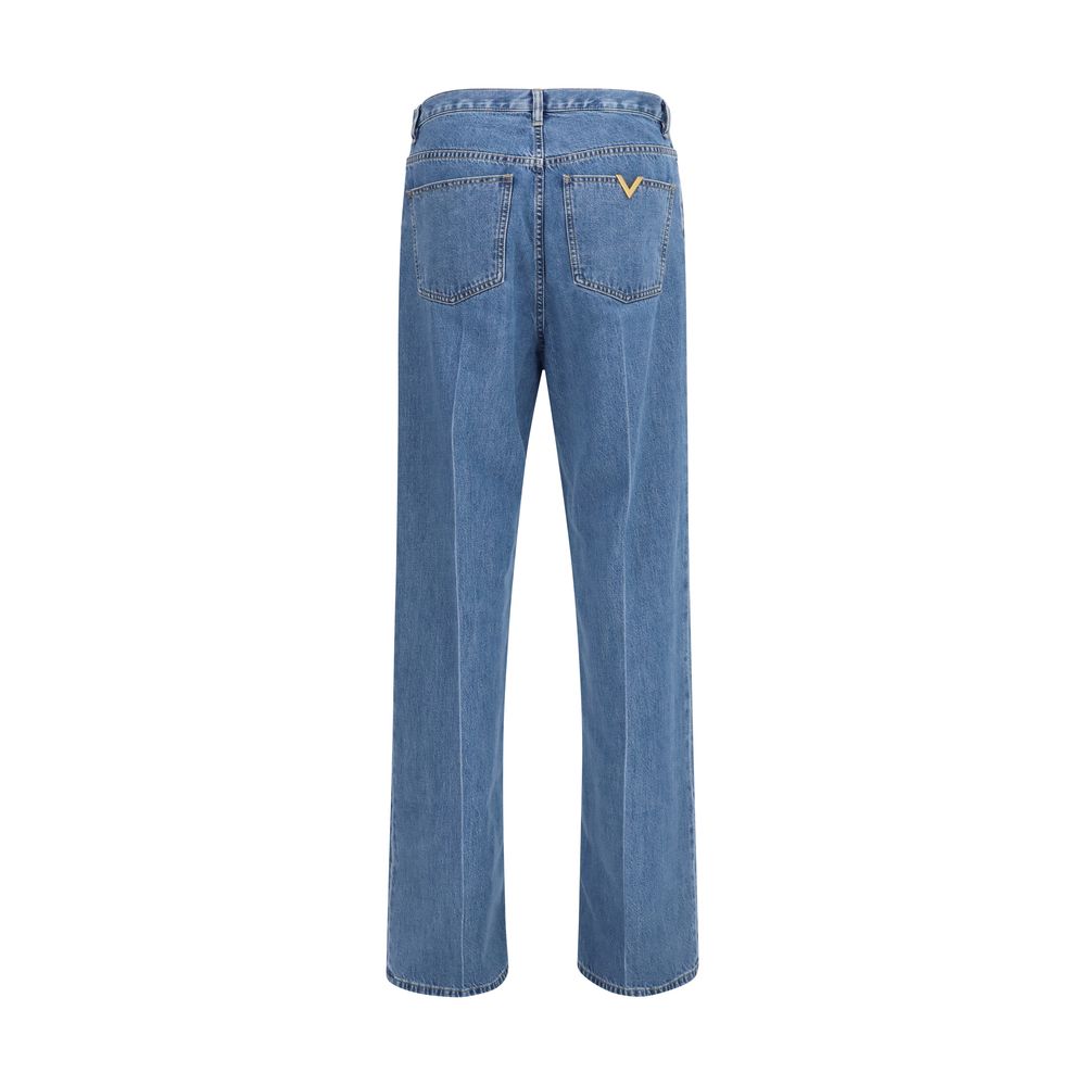 Blue Cotton Straight-Leg Jeans
