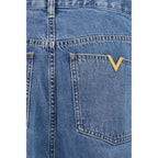 Blue Cotton Straight-Leg Jeans