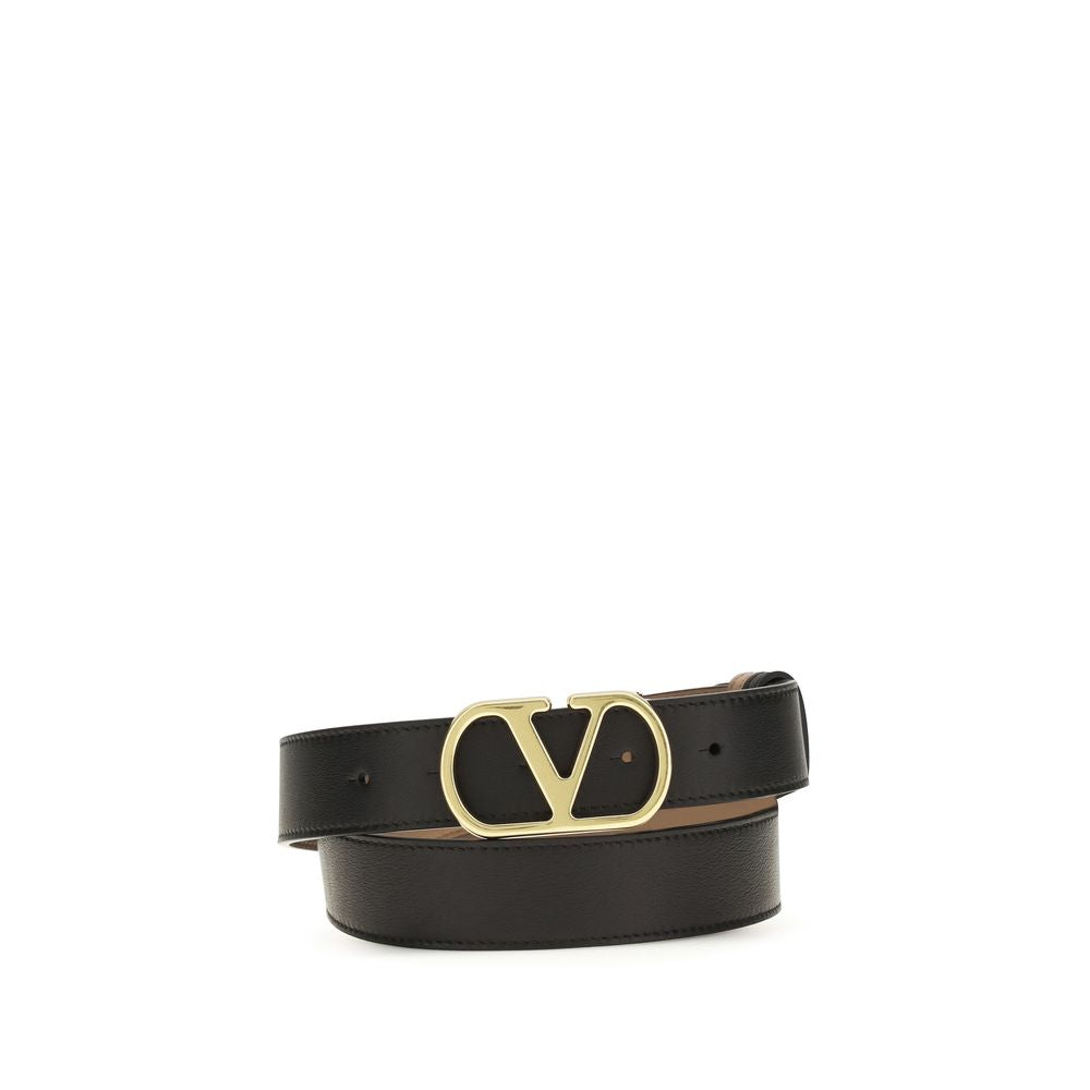 Black Polished Calfskin VLogo Signature Belt