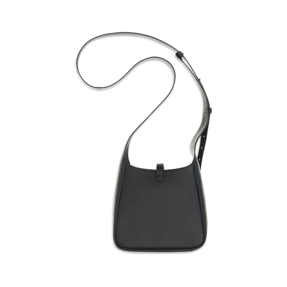 Black Pebbled Leather Miller Swing Crossbody Bag