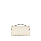 Beige Calf Leather Rockstud Chain Wallet