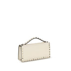 Beige Calf Leather Rockstud Chain Wallet