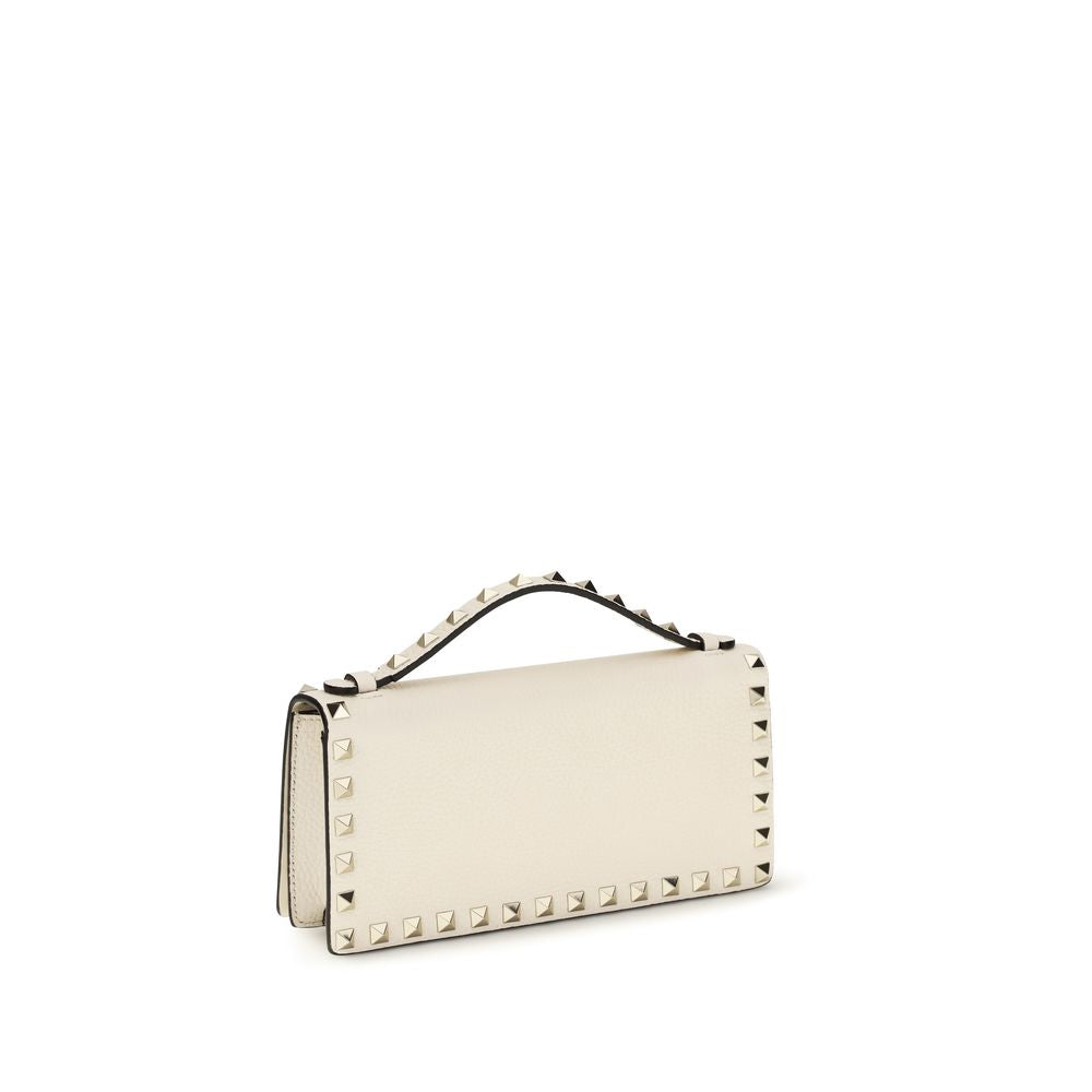 Beige Calf Leather Rockstud Chain Wallet